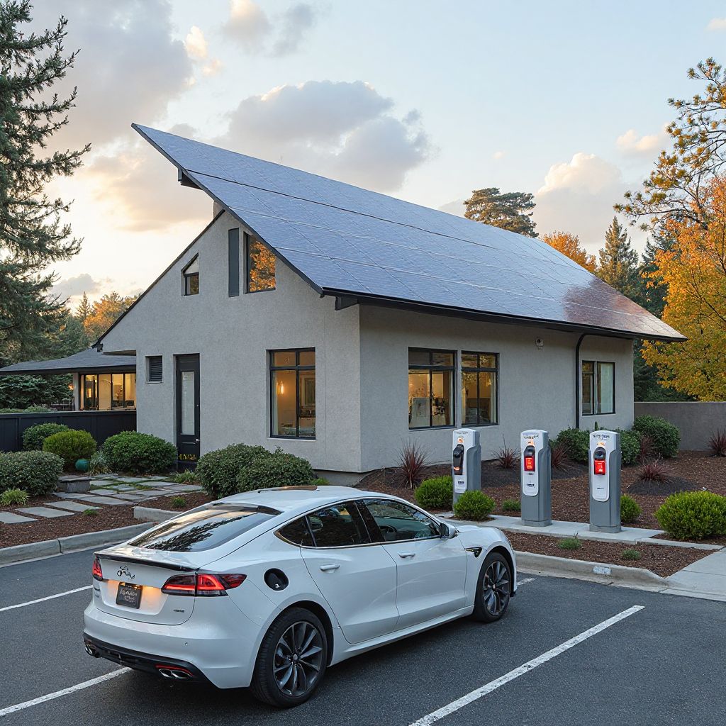 Paneles solares alimentando estaciones de carga